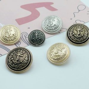 Metal Anchor Buttons-6Pcs Gold/Silver/Gun Black Button for Sewing-Blazer/Jacket/Coat/Sweater