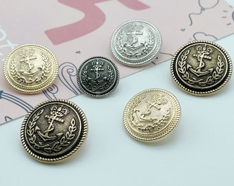 Metal Anchor Buttons-6Pcs Vintage Gold/Silver/Gun Button for Sewing-Blazer/Jacket/Coat/Sweater