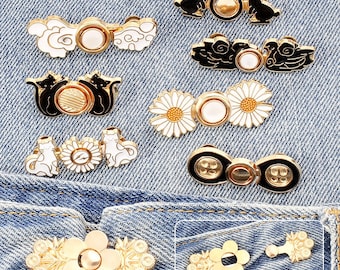 Jeans Waist Button Buckle-2Pcs Waistband Tightener Adjuster Hook and Eye Clip Clasp Pins for Pant/Skirt/Collar