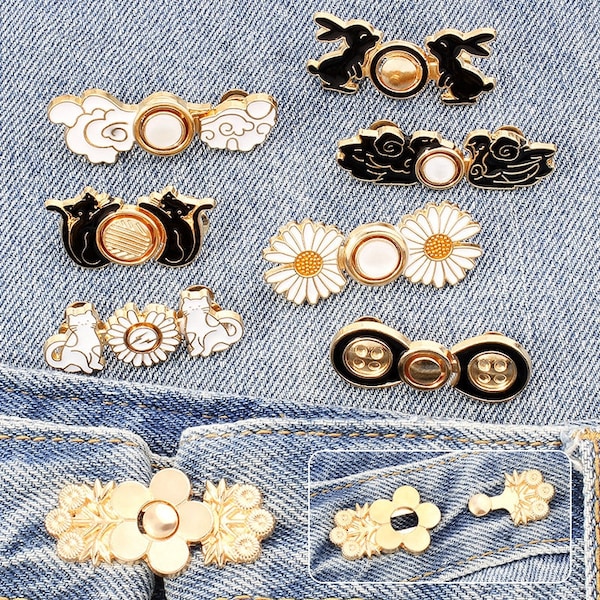 Jeans Waist Button Buckle-2Pcs Waistband Tightener Adjuster Hook and Eye Clip Clasp Pins for Pant/Skirt/Collar