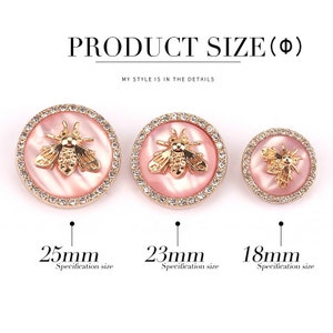 Metal Bee Rhinestone Buttons-6Pcs Pearl Shank Button for Sewing-Blazer/Jacket/Coat/Cardigan image 9