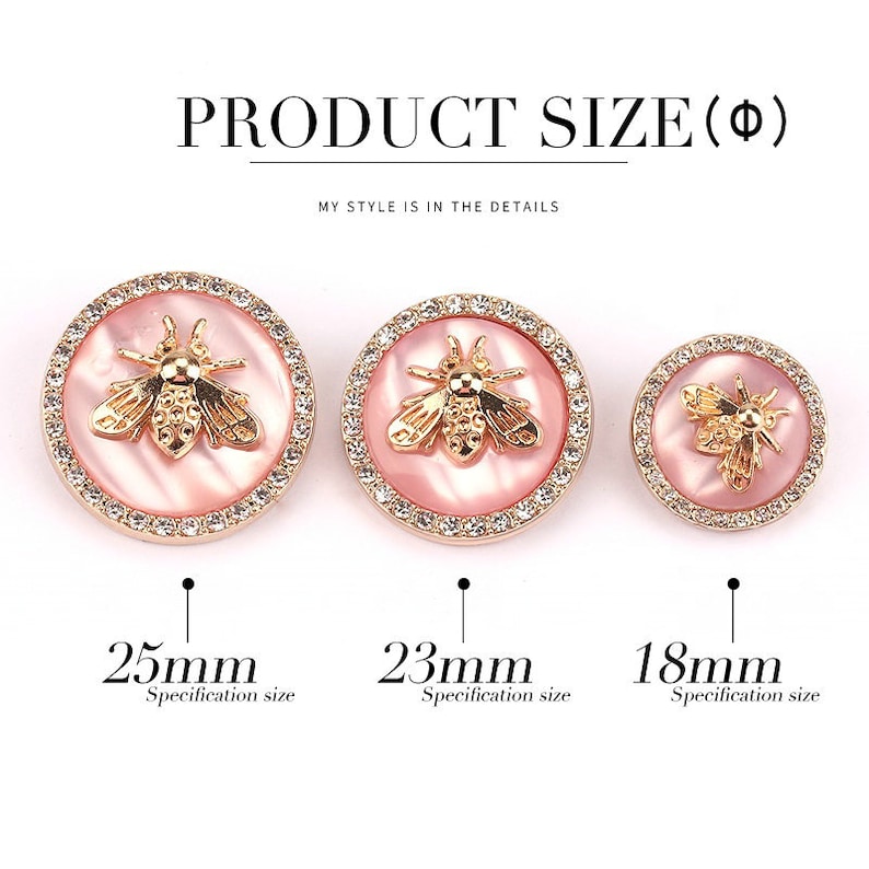 Metal Bee Rhinestone Buttons-6Pcs Pearl Shank Button for Sewing-Blazer/Jacket/Coat/Cardigan image 9