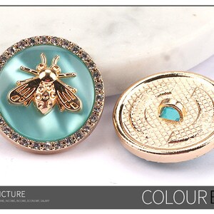 Metal Bee Rhinestone Buttons-6Pcs Pearl Shank Button for Sewing-Blazer/Jacket/Coat/Cardigan Blue