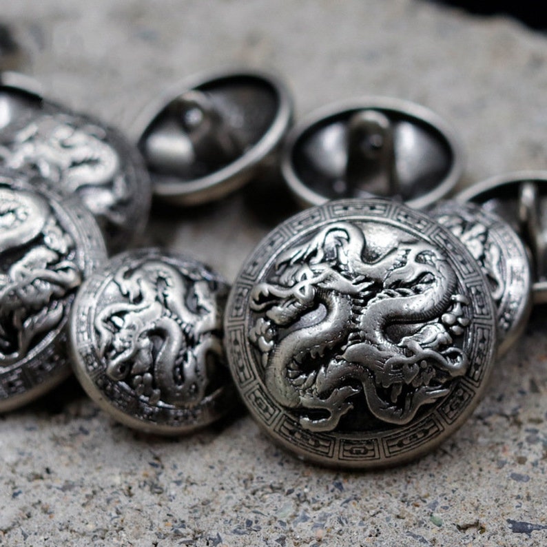 Metal Dragon Buttons-6Pcs Vintage Silver Shank Button for Sewing-Blazer/Jacket/Coat/Sweater image 3