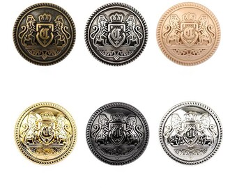 Metal Lion Buttons-6Pcs Vintage Bronze Gold Silver Gun Black Shield Crown Button for Sewing-Blazer/Jacket/Coat/Sweater