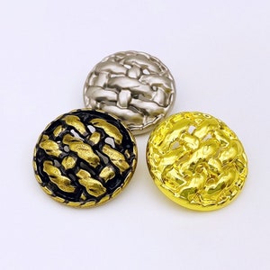 Metal Weave Buttons-6Pcs Hollow Yellow Gold/Bronze/Silver Shank Button for Sewing-Blazer/Jacket/Coat/Sweater