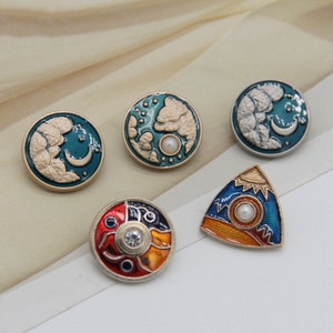 Metal Pearl Buttons-6Pcs Sun Star Moon Blue Gold Silver Round/Triangle Button 20MM for Sewing-Blazer/Jacket/Coat/Sweater