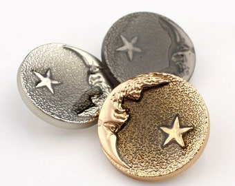 Metal Star Moon Buttons-6Pcs Silver/Gun/Gold Black Button for Sewing-Shirt/Suit/Blazer/Jacket/Coat/Sweater