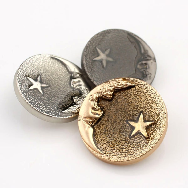 Metal Star Moon Buttons-6Pcs Silver/Gun/Gold Black Button for Sewing-Shirt/Suit/Blazer/Jacket/Coat/Sweater