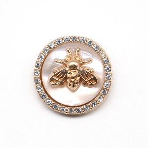 Metal Rhinestone Buttons-6Pcs Bee White/Silver/Gun Button for Sewing-Blazer/Jacket/Coat/Sweater Gold white