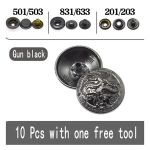 Metal Dragon Snap Buttons-10Pcs Press Stud Popper Gold/Gun for Jeans/Jacket/Coat/Leather/Wallet/DIY image 9
