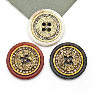 Metal Resin Rhinestone Buttons-6Pcs Beige/Black/Red Brown Pattern Hole Button for Sewing-Suit/Blazer/Jacket/Coat/Sweater