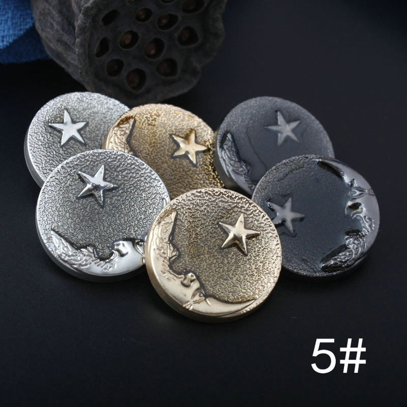 Metal Star Moon Buttons-6Pcs Silver/Gun/Gold Black Button for Sewing-Shirt/Suit/Blazer/Jacket/Coat/Sweater/Cardigan image 9