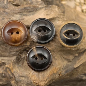 Natural Horn Buttons-10Pcs Black Brown Fish Eye Hole Button for Sewing-Shirt/Suit/Blazer/Jacket/Coat/Sweater