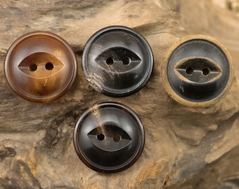 Natural Horn Buttons-10Pcs Black Brown Fish Eye Hole Button for Sewing-Shirt/Suit/Blazer/Jacket/Coat/Sweater