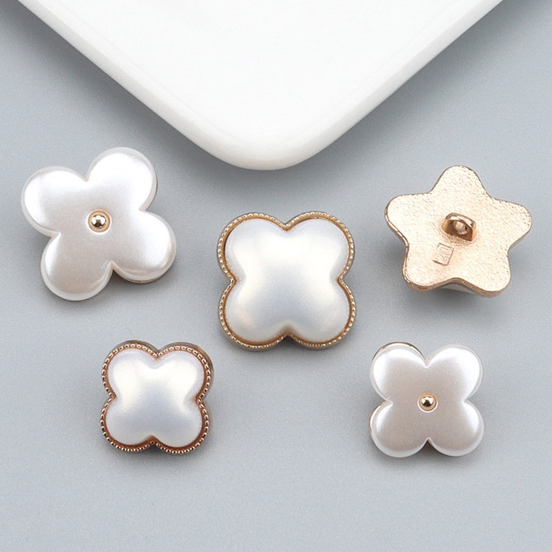 Metal White Satin Pearl Buttons-6Pcs Clover Star Pentagrams Button for Sewing-Blazer/Jacket/Coat/Sweater/Cardigan image 4