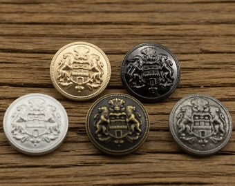 Metal Crown Lion Buttons-6Pcs Gold Silver Bronze Gun Black Button for Sewing-Blazer/Jacket/Coat