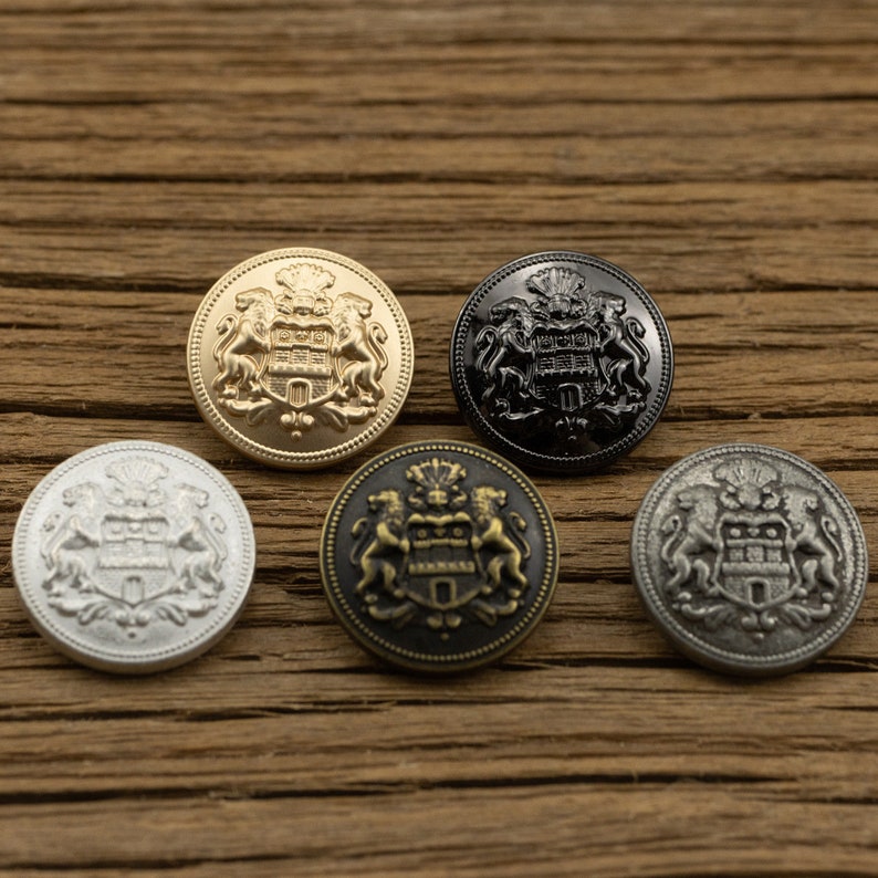 Metal Crown Lion Buttons-6Pcs Gold Silver Bronze Gun Black Button for Sewing-Blazer/Jacket/Coat image 1