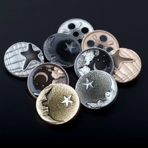 Metal Star Moon Buttons-6Pcs Silver/Gun/Gold Black Button for Sewing-Shirt/Suit/Blazer/Jacket/Coat/Sweater/Cardigan image 2