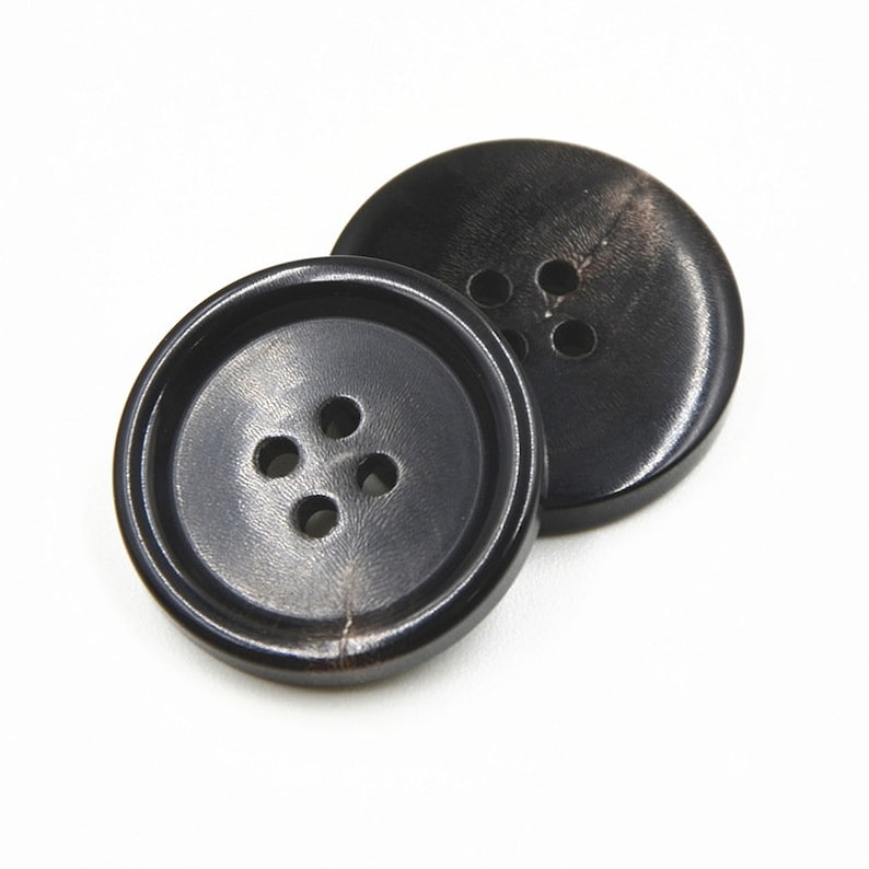 Natural Horn Buttons-6Pcs Black/Brown Hole Button for Sewing-Shirt/Suit/Blazer/Jacket/Coat/Sweater Black