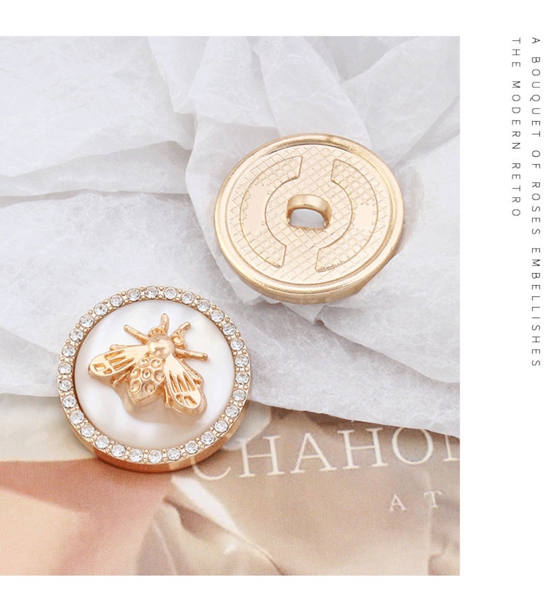 Metal Bee Rhinestone Buttons-6Pcs Pearl Shank Button for Sewing-Blazer/Jacket/Coat/Cardigan image 5