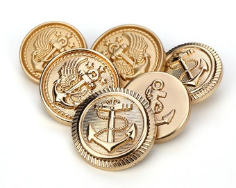 Metal Anchor Buttons-6Pcs Vintage Gold Shank Button for Sewing-Blazer/Jacket/Coat/Sweater