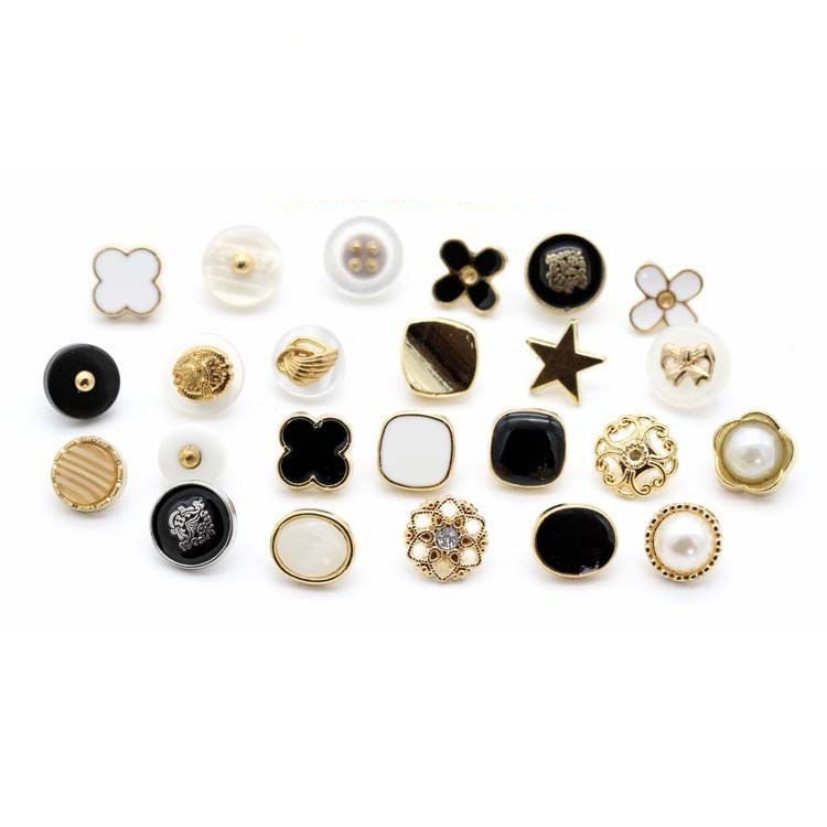 Metal Shirt Buttons 10pcs Gold silver black white Pearl Rhinestone