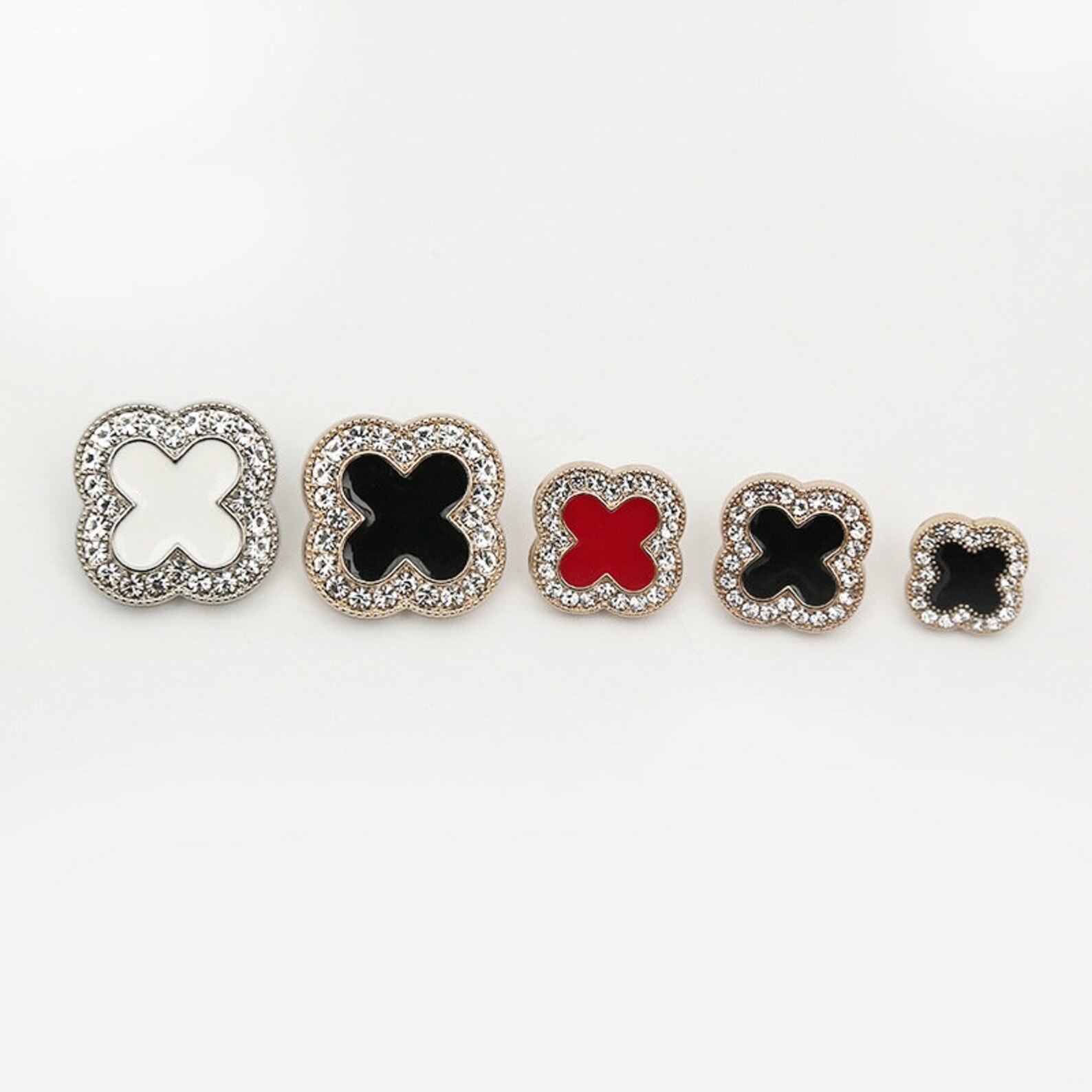 Metal Rhinestone Buttons-6pcs Clover Colorful Button for Chiffon Shirt ...