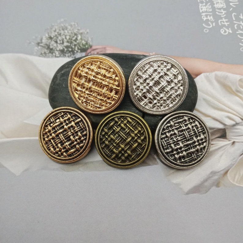 Metal Weave Buttons-6Pcs Black Gold/Bronze/Nickel Grid Button for Sewing-Sweater/Blazer/Jacket/Coat image 2