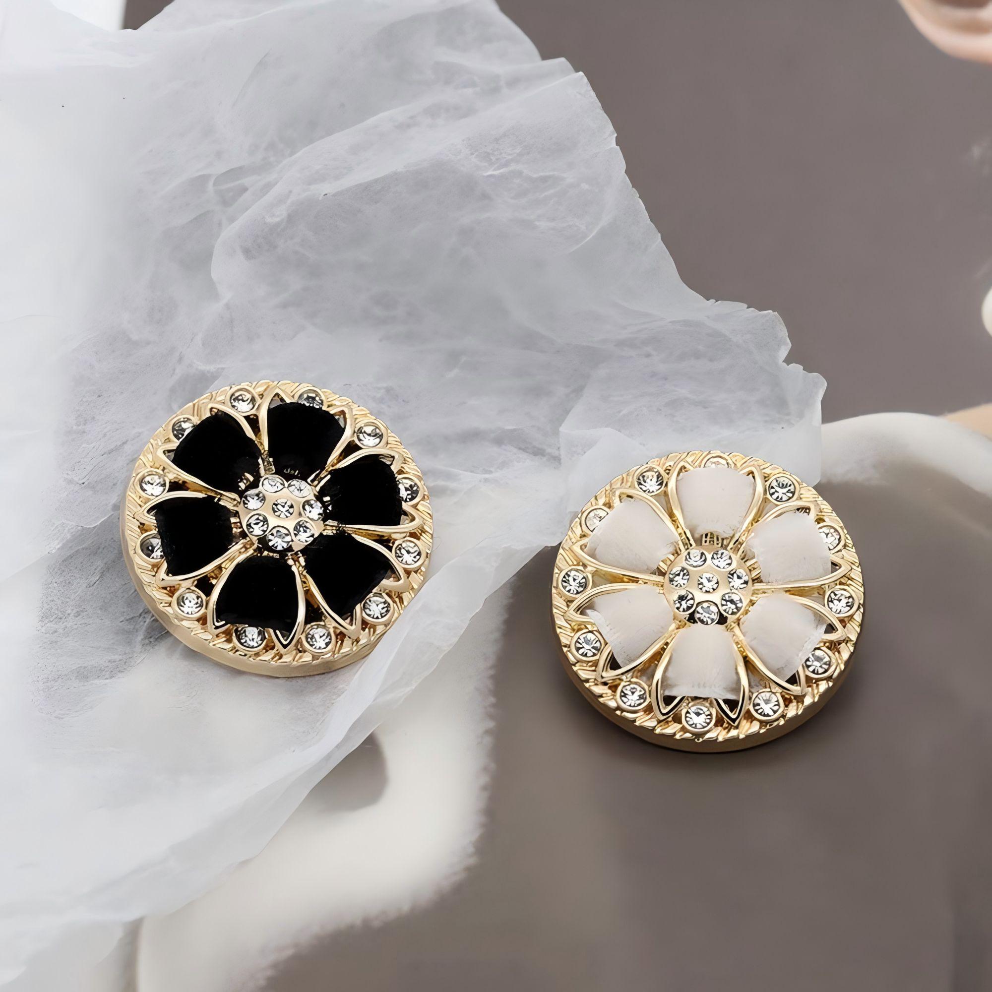 Metal Floral Buttons-6pcs Rhinestones Gold White Black for Blazer ...