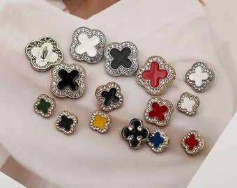 Metal Rhinestone Buttons-6Pcs Clover Button Colorful Button for Sewing-Chiffon Shirt/Sweater/Cardigan