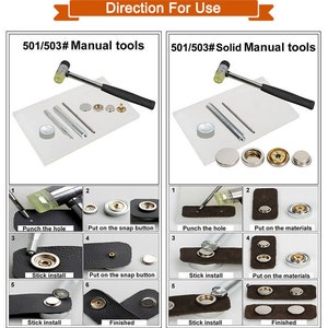 Snap Button Tool-manual Installation for Rivet/Press Stud/Popper/Prong Button/Jeans Button/Die image 10