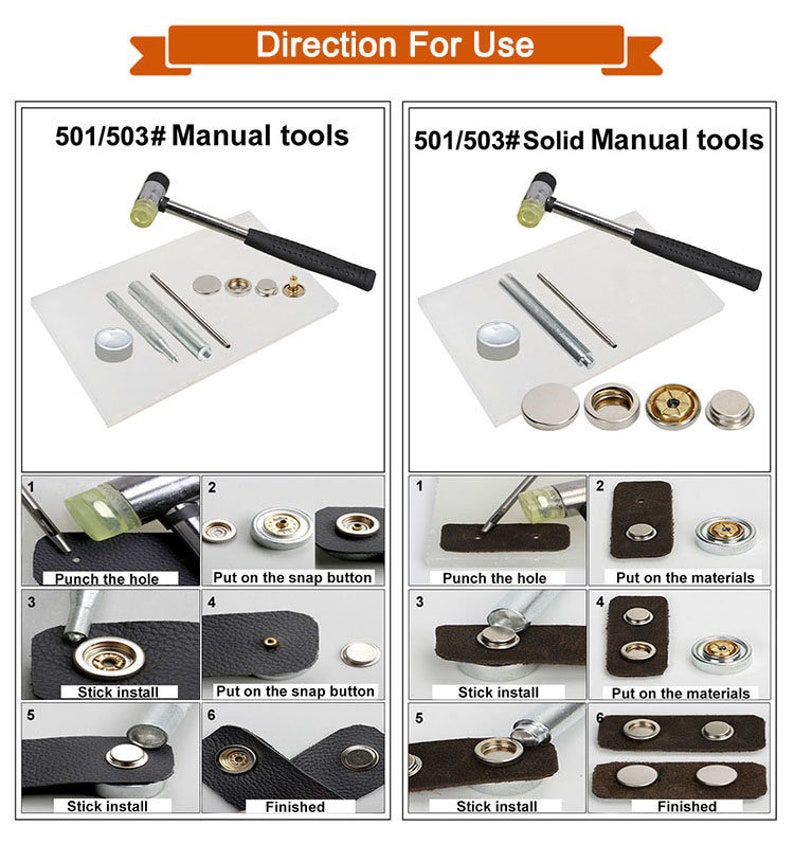 Snap Button Tool-manual Installation for Rivet/Press Stud/Popper/Prong Button/Jeans Button/Die image 10