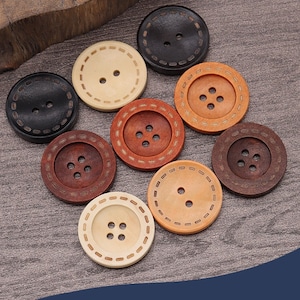 Wood Buttons-20Pcs Vintage Laser Dashed Line Wooden Hole Button for Sewing-Shirt/Cardigan/Sweater/Coat/Bag image 3