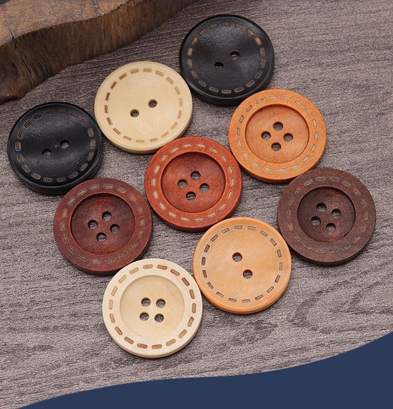 Wood Buttons-20Pcs Vintage Laser Dashed Line Wooden Hole Button for Sewing-Shirt/Cardigan/Sweater/Coat/Bag image 3