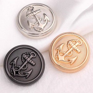 Metal Anchor Buttons-6Pcs Vintage Gold/Silver/Gun Button for Sewing-Blazer/Jacket/Coat/Sweater