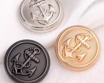 Metal Anchor Buttons-6Pcs Vintage Gold/Silver/Gun Button for Sewing-Blazer/Jacket/Coat/Sweater