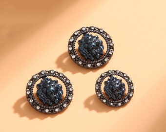 Metal Lion Rhinestone Buttons-6Pcs Hollow Shank Button for Sewing-Blazer/Coat/Sweater/Cardigan