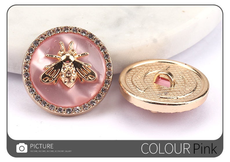 Metal Bee Rhinestone Buttons-6Pcs Pearl Shank Button for Sewing-Blazer/Jacket/Coat/Cardigan Pink