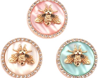 Metal Bee Buttons-6Pcs Rhinestone Pearl Button for Sewing-Blazer/Jacket/Coat/Cardigan