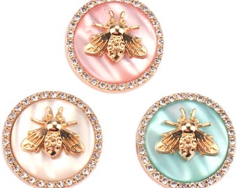 Metal Bee Rhinestone Buttons-6Pcs Pearl Shank Button for Sewing-Blazer/Jacket/Coat/Cardigan