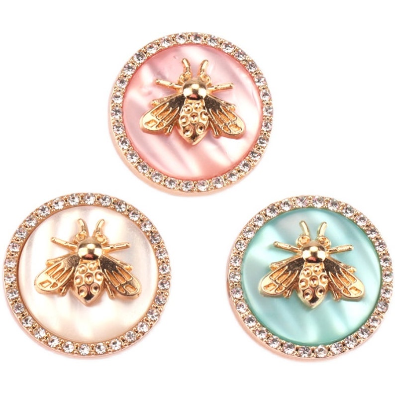 Metal Bee Rhinestone Buttons-6Pcs Pearl Shank Button for Sewing-Blazer/Jacket/Coat/Cardigan image 1