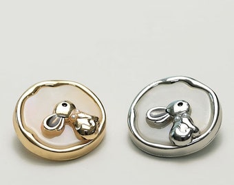 Metal Pearl Bunny Buttons-6Pcs Gold/Silver/White Cute Button for Sewing-Blazer/Coat/Sweater/Cardigan