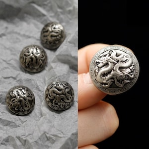 Metal Dragon Buttons-6Pcs Vintage Silver Shank Button for Sewing-Blazer/Jacket/Coat/Sweater image 4