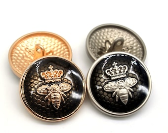 Metal Bee Crown Black Buttons-6Pcs 23MM Gold/Nickel Button for Sewing-Blazer/Jacket/Coat/Sweater/Cardigan