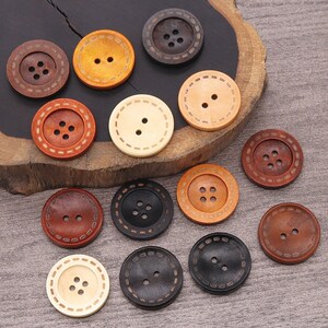 Wood Buttons-20Pcs Vintage Laser Dashed Line Wooden Hole Button for Sewing-Shirt/Cardigan/Sweater/Coat/Bag image 4