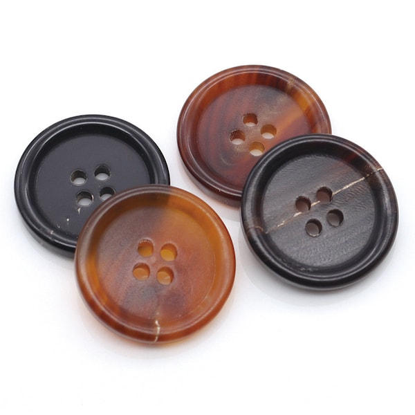 Natural Horn Buttons-6Pcs Black/Brown Hole Button for Sewing-Shirt/Suit/Blazer/Jacket/Coat/Sweater