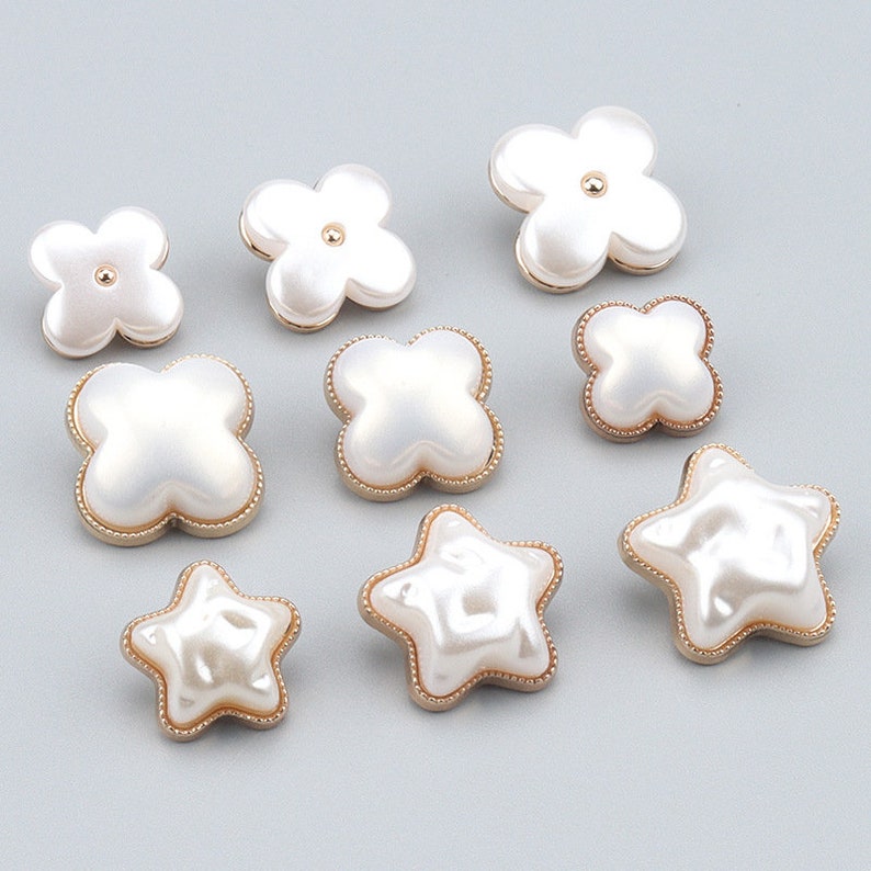 Metal White Satin Pearl Buttons-6Pcs Clover Star Pentagrams Button for Sewing-Blazer/Jacket/Coat/Sweater/Cardigan image 3