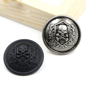 Metal Skull Buttons-6Pcs Antique Black Silver Shank Button for Sewing-Blazer/Jacket/Coat/Sweater