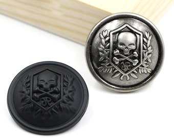 Metal Skull Buttons-6Pcs Antique Black Silver Shank Button for Sewing-Blazer/Jacket/Coat/Sweater